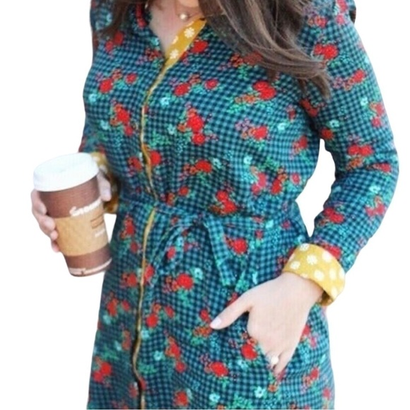 MATILDA Jane Check Floral Fa La La Dress~Duster Medium - Picture 1 of 7